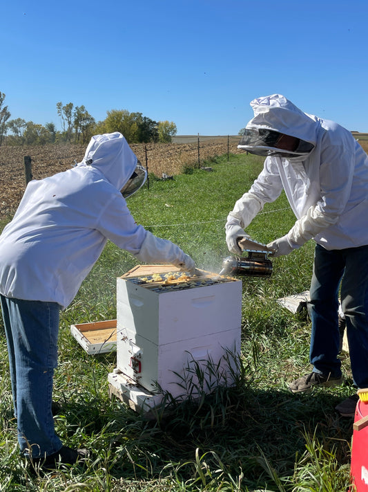 Checking the hives and adding some winter food supplies